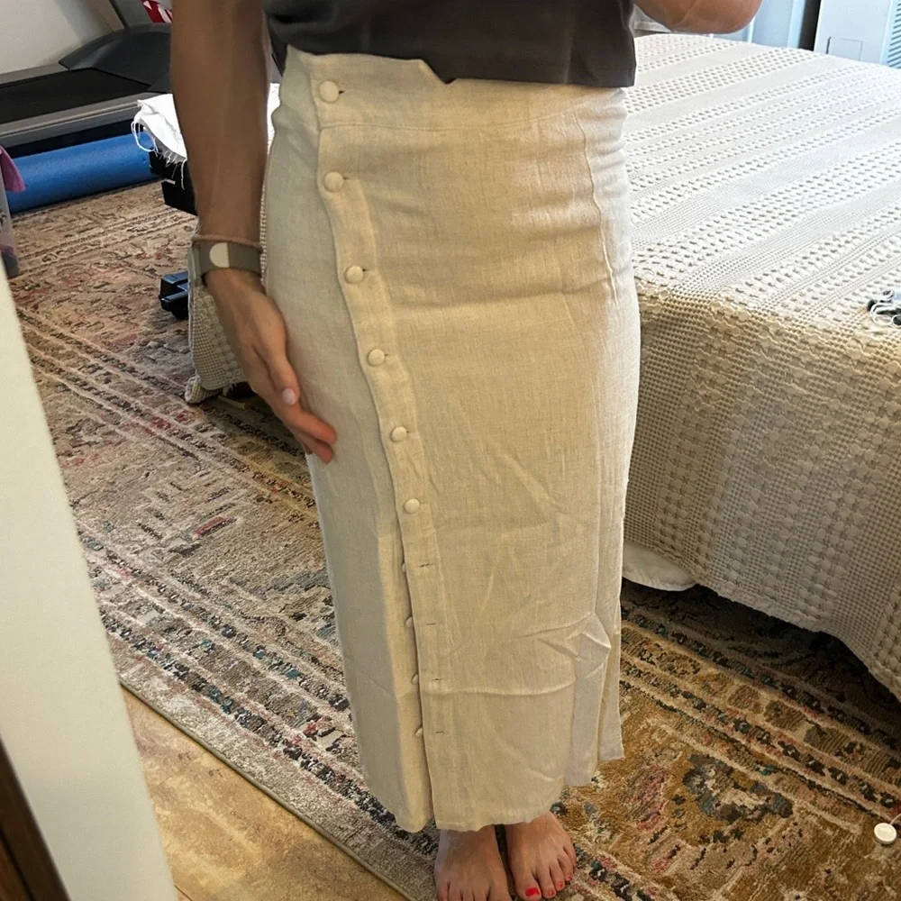 SHEIN small linen long pencil fitted shirt natural covered buttons - Picture 1 of 6